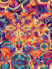 Aufkleber - Vibrant and detailed abstract pattern bursting with colors and shapes, perfect for adding a touch of energy and excitement