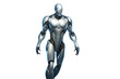 © Phuwadon - A detailed illustration of a humanoid robot, its metallic body gleaming under a spotlight, isolated on a white backdrop