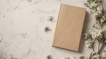 Canvas Print - Kraft paper notebook with spring flowers and a light background