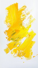 Wall Mural - Vibrant yellow paint splashes on white canvas, creating artistic background with color and texture. Messy brush strokes add modern grunge feel. Bright and colorful, eye-catching art piece