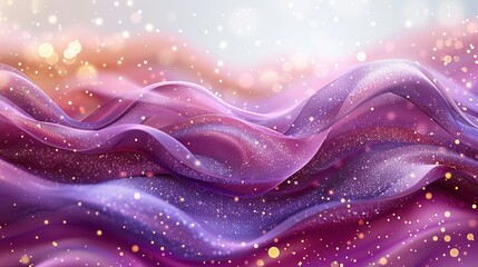 Wall Mural -   A close-up of a purple wave on a blue and pink background with gold sparkles and a blurry boke of light