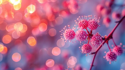 Wall Mural -   A photo of a flower in focus on a tree branch with out-of-focus light and surroundings