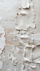 Poster - White paint is peeling off a wall, revealing layers of beige and white underneath and creating an abstract pattern. The chipped paint adds a touch of grunge and texture to the composition