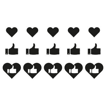 Heart and Thumbs Up Icons. Like and Love Symbols. Social Media Interaction Icons. Vector Set.