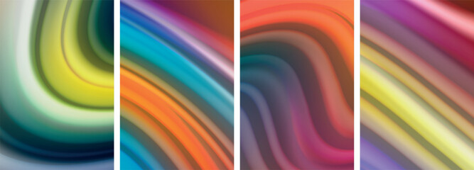Rainbow color liquid. Wave lines poster set for wallpaper, business card, cover, poster, banner, brochure, header, website