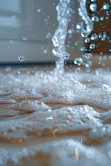 Close-up of water droplets being sprayed onto a carpet, showcasing the fresh and clean look,