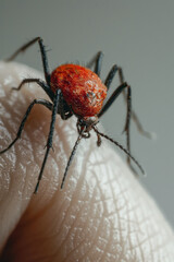 Wall Mural - Close-up of a red, swollen insect bite on the skin, set against a clean white background,