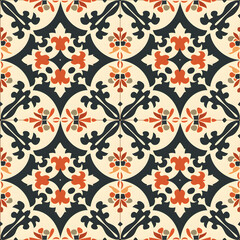 Poster - Colorful symmetrical floral forms in a seamless repeating pattern, ideal for background designs