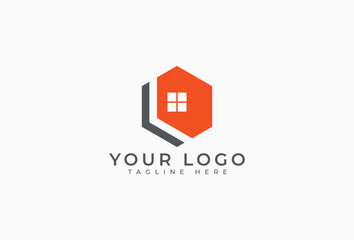 Sticker - Hexagon Real estate logo design. Modern Minimalist Outline Style Logotype Concept for Building, Construction, Architecture, Apartment, house, home, residential, property and investment Symbol