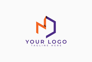 Sticker - Hexagon Letter N D monogram Logo. Logotype Geometric Typography Concept Origami Style for branding, business, Company, Corporate Related with Technology, Marketing, Digital, finance, tech
