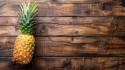 Poster - Top view of pineapple on wooden background representing health benefits