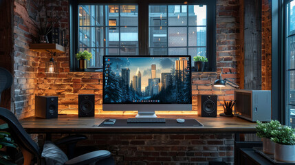 Workspace in a room with a laptop. laptop on a desk in a home office