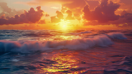 Wall Mural - The sun setting over the sea. Background with an evening sky motif.