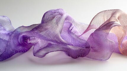 Wall Mural -   Purple scarf close up on white surface with fabric blown by wind