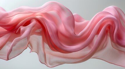 Wall Mural -   Pink-white scarf on white surface, grey sky backdrop