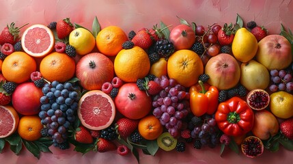 Wall Mural - Fruit and vegetable concept on a vibrant background.