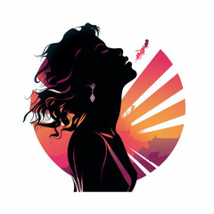 Wall Mural - woman with loose hair silhouette logo