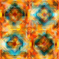 Aufkleber - Seamless abstract geometric pattern forming a kaleidoscopic optical illusion with orange and blue colors
