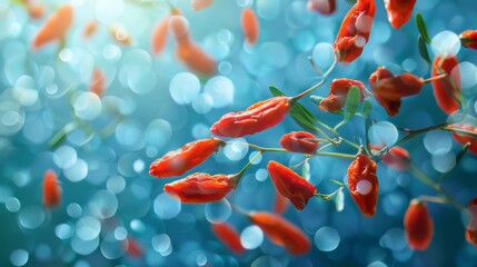 Wall Mural - Red flowers with bokeh background, close-up view. Nature and tranquility concept