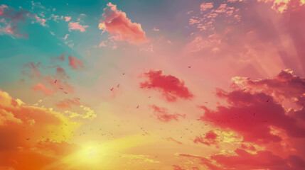 Wall Mural - A colorful sunset in shades of orange and red. Background with summer sky motif.