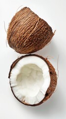 Wall Mural - Half coconut with white flesh on white background