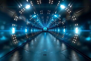 Wall Mural - AI powered tunnel with neon lights, digital transformation, tech innovation, artificial intelligence, advanced computing, high tech, cybernetics, smart solutions, futuristic, glowing
