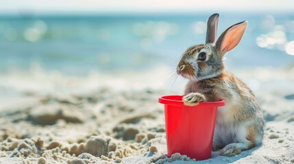 Canvas Print - Bunny Playing on the Beach