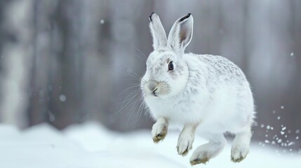 Wall Mural - Arctic Hare Leaping Through Winter Wonderland