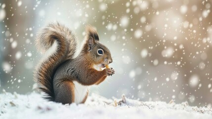 Sticker - Squirrel Eating in the Winter Snow