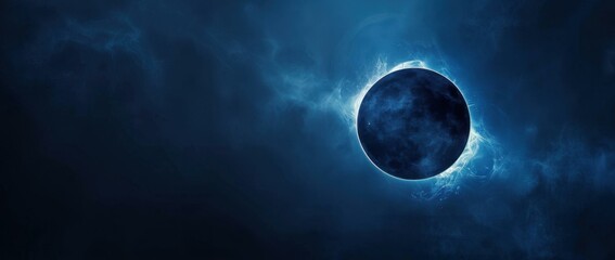Wall Mural - blue and black planet with a glowing atmosphere. ai.