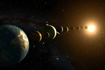 A cluster of planets aligned in orbit within a solar system