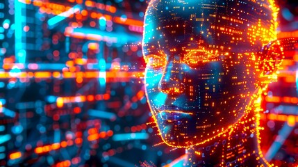 Wall Mural - futuristic digital human head illustration with glowing lights. concept image representing artificia