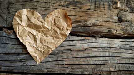 Wall Mural - Paper heart on aged wooden surface