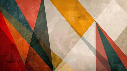 Wall Mural - Retro Geometric Design in Vibrant Hues with Texture Details, Illuminated by Natural Light from a High Angle