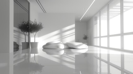 Wall Mural - Abstract Monochrome Aerial View with Backlight and Reflections in Minimalist 3D Rendering