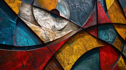 Wall Mural - Vibrant Geometric Abstraction: Eye-level Play of Bold Colors and Textures under Bright Light