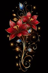 Wall Mural - Elegant Red Flowers With Golden Vines