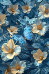 Wall Mural - Blue Butterfly Amongst Golden Flowers