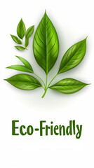 Wall Mural - Elegant and minimalistic design of the abbreviation “Eco-Friendly” in sleek, green letters with a small leaf icon. Bright and light, isolated on a white background with perfect white balance.