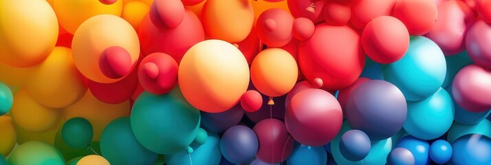 Poster - A close-up view of brightly colored balloons, likely decorating an office celebration or party. Generative AI