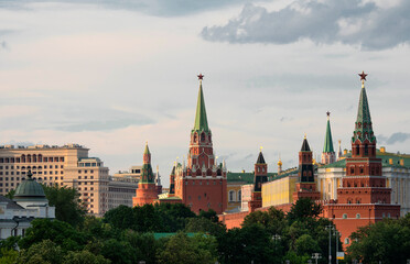 Wall Mural - Russia, Moscow, view on Moscow Kremlin on against cloudy sky.