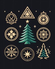 Wall Mural - hristmas, New Year holidays icon big set. Flat style collection. Vector illustration