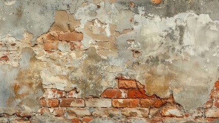 Wall Mural - Old wall with plaster and red brick accents