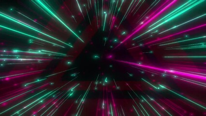 Fototapete - Vibrant neon light streaks radiating from central point in dark background 