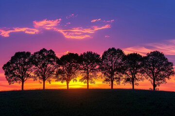 Wall Mural - Silhouette of trees against a colorful summer sunset