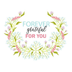 Lettering for Happy friendship Day Forever Grateful for you with flower wreath