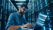 © Working Moments - IT Specialist Working On Laptop In Server Room