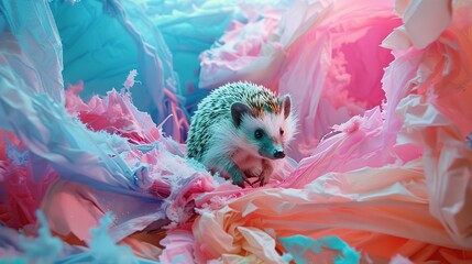 Canvas Print - Hedgehog in a Dreamy World of Pink and Blue