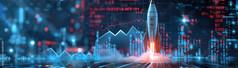 Rocket Launch on Digital Financial Chart with Blurred Background Stock ...