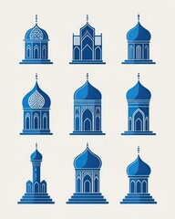 Wall Mural - Mosque icon set. Islamic religion flat design